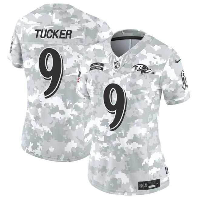 Womens Baltimore Ravens #9 Justin Tucker 2024 F.U.S.E Arctic Camo Salute To Service Limited Stitched Jersey Dzhi